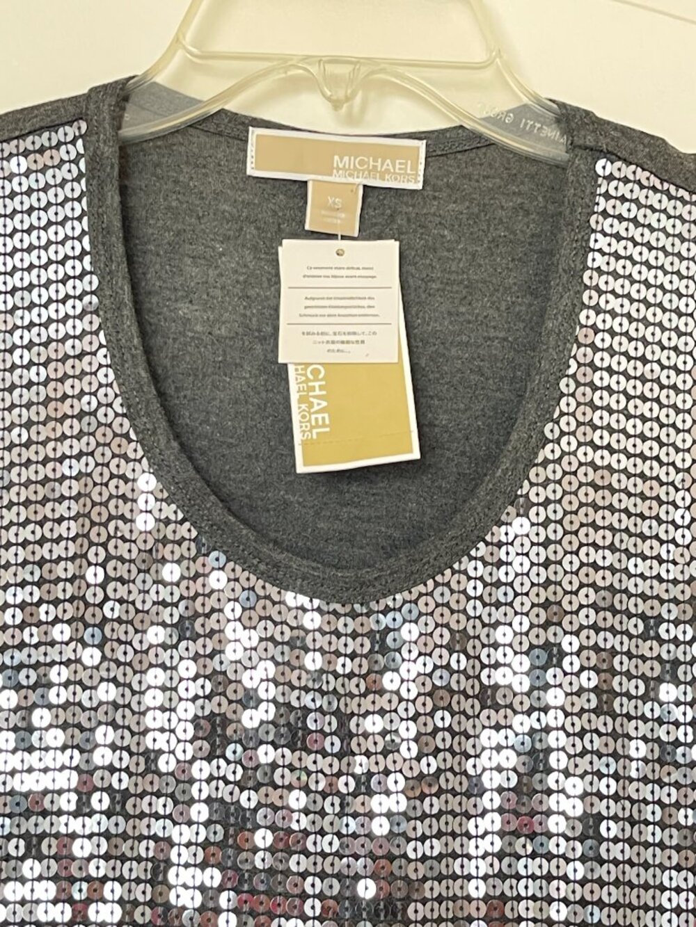 New Michael Kors Gray Sequin Top MK XS - Picture 2 of 8